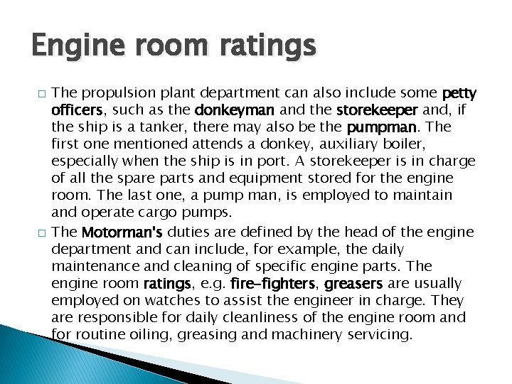 Engine Department Ranking 01 Manning System Engineroom department watchkeeping officer engineroom