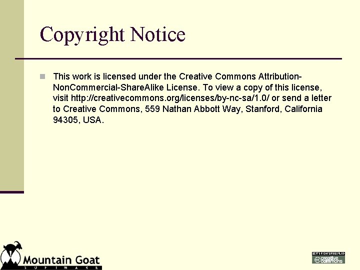 Copyright Notice n This work is licensed under the Creative Commons Attribution- Non. Commercial-Share.
