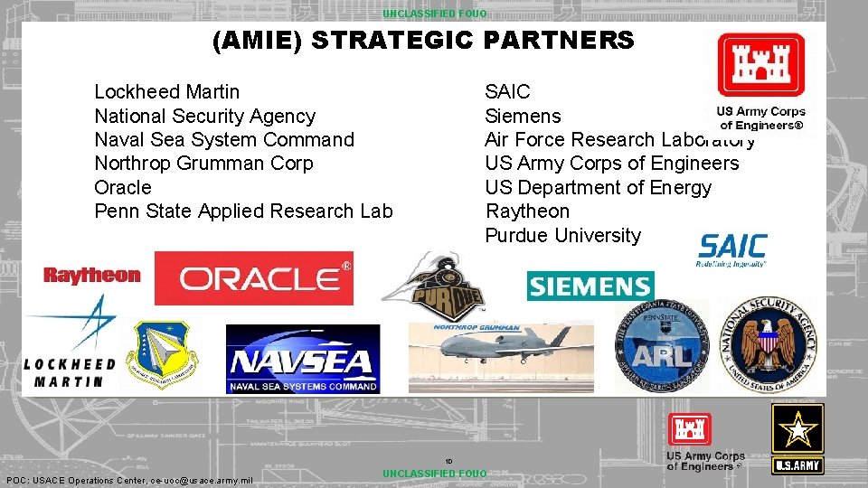 UNCLASSIFIED FOUO (AMIE) STRATEGIC PARTNERS Lockheed Martin National Security Agency Naval Sea System Command
