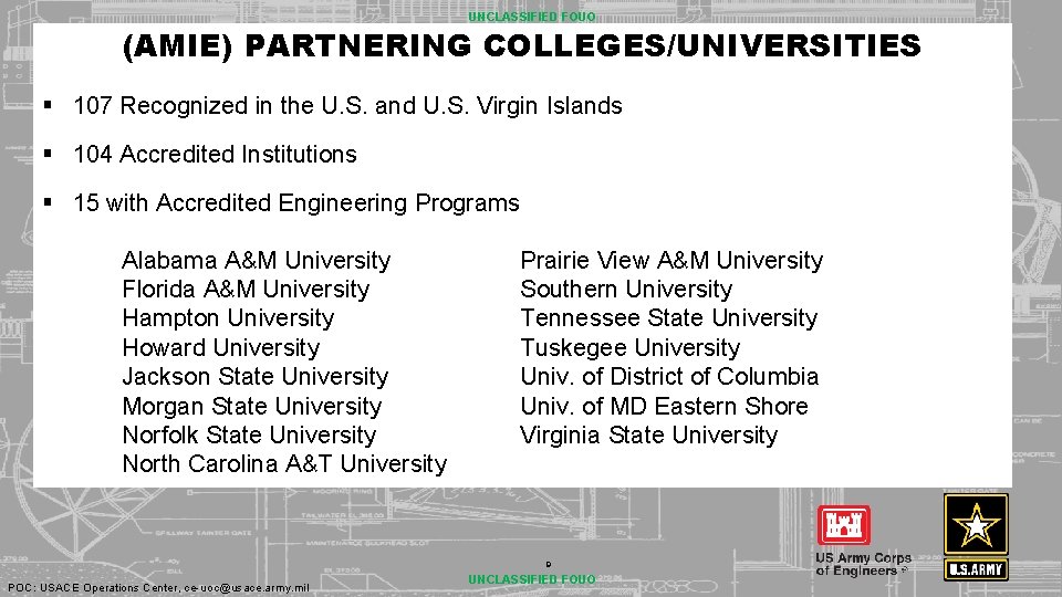 UNCLASSIFIED FOUO (AMIE) PARTNERING COLLEGES/UNIVERSITIES § 107 Recognized in the U. S. and U.