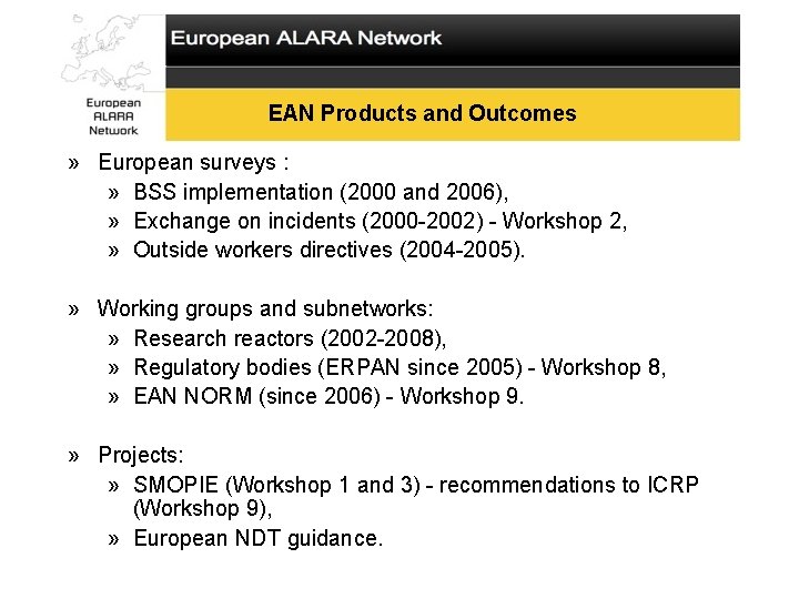 EAN Products and Outcomes » European surveys : » BSS implementation (2000 and 2006),