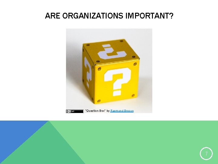 ARE ORGANIZATIONS IMPORTANT? “Question Box” by Raymond Bryson 7 