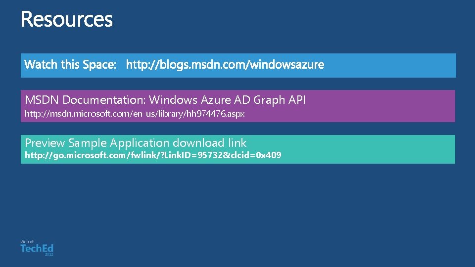 MSDN Documentation: Windows Azure AD Graph API http: //msdn. microsoft. com/en-us/library/hh 974476. aspx Preview MSDN Documentation: Windows Azure AD Graph API http: //msdn. microsoft. com/en-us/library/hh 974476. aspx Preview