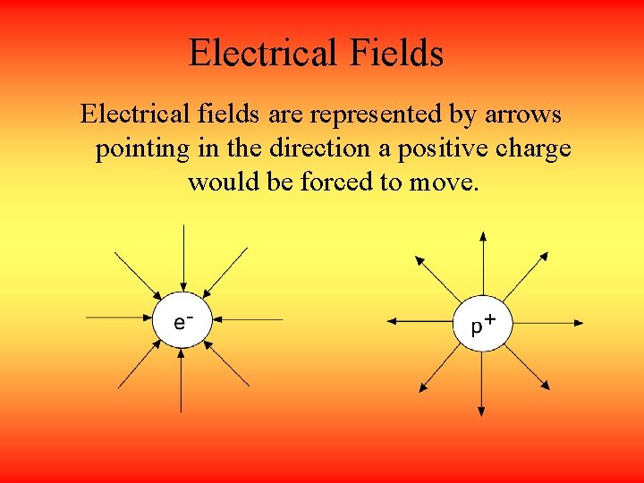 Electrical Fields Electrical fields are represented by arrows pointing in the direction a positive
