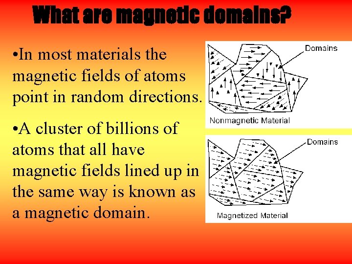 What are magnetic domains? • In most materials the magnetic fields of atoms point