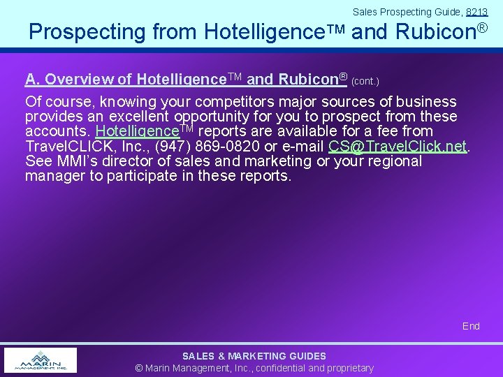 Sales Prospecting Guide, 8213 Prospecting from Hotelligence. TM and Rubicon® A. Overview of Hotelligence.