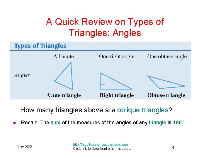 A Quick Review on Types of Triangles: Angles How many triangles above are oblique