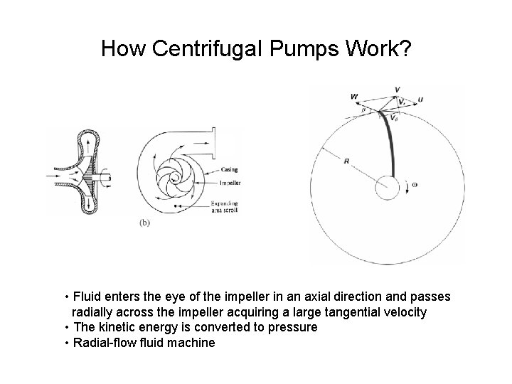 How Centrifugal Pumps Work? • Fluid enters the eye of the impeller in an