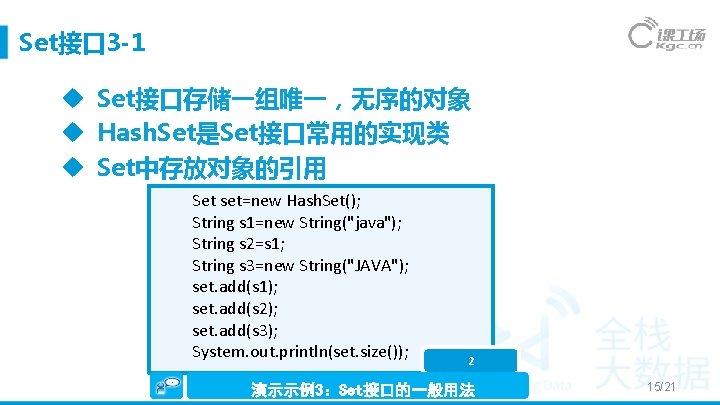 Set接口 3 -1 Set接口存储一组唯一，无序的对象 Hash. Set是Set接口常用的实现类 Set中存放对象的引用 Set set=new Hash. Set(); String s 1=new