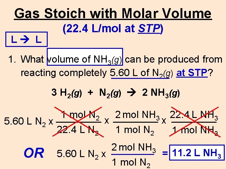 Gas Stoich with Molar Volume L L (22. 4 L/mol at STP) 1. What