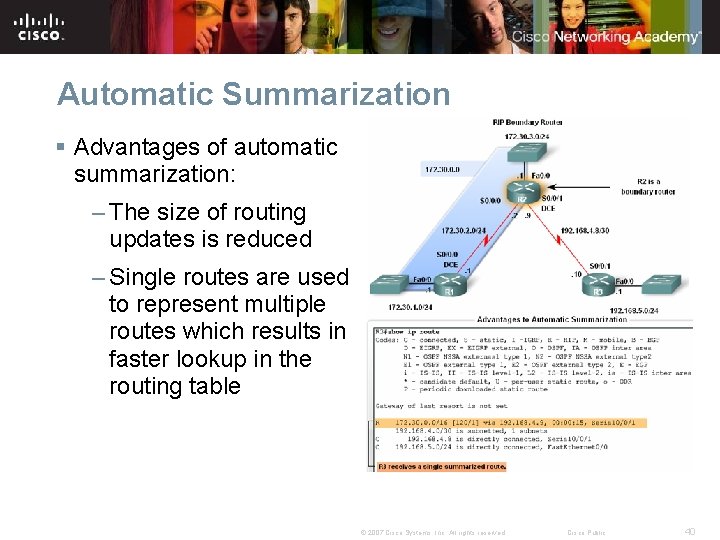 Automatic Summarization § Advantages of automatic summarization: – The size of routing updates is Automatic Summarization § Advantages of automatic summarization: – The size of routing updates is