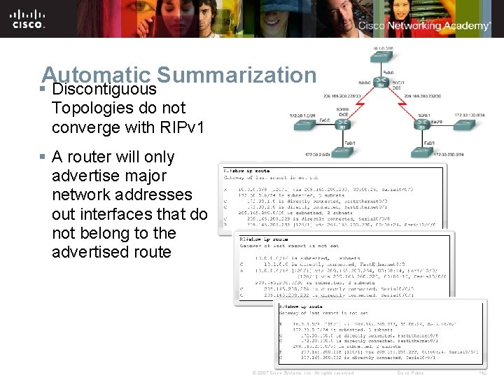Automatic Summarization § Discontiguous Topologies do not converge with RIPv 1 § A router Automatic Summarization § Discontiguous Topologies do not converge with RIPv 1 § A router