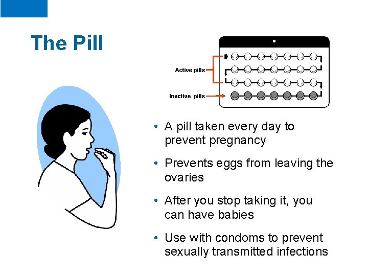 The Pill Active pills Inactive pills • A pill taken every day to prevent The Pill Active pills Inactive pills • A pill taken every day to prevent