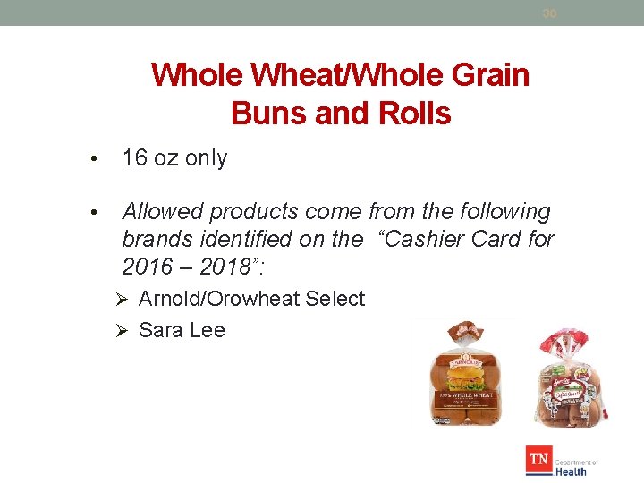 30 Whole Wheat/Whole Grain Buns and Rolls • 16 oz only • Allowed products