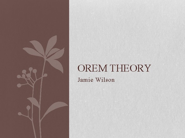 OREM THEORY Jamie Wilson 