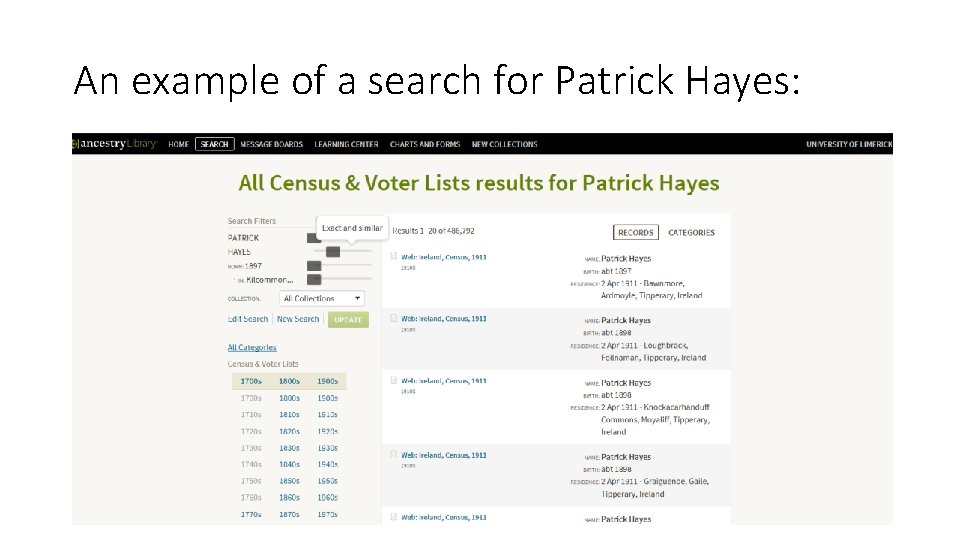 An example of a search for Patrick Hayes: 