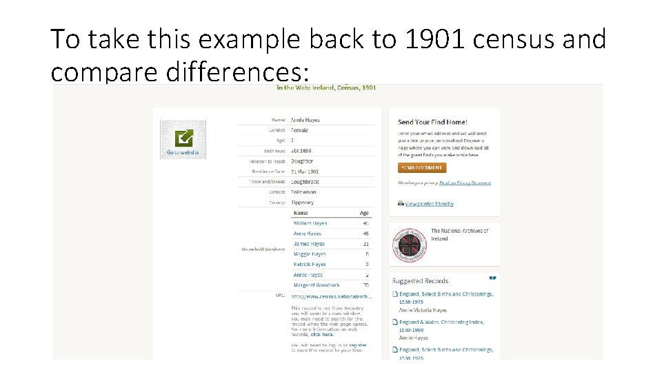To take this example back to 1901 census and compare differences: 