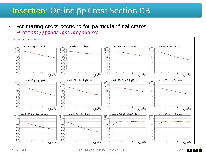 Insertion: Online p Cross Section DB • Estimating cross sections for particular final states