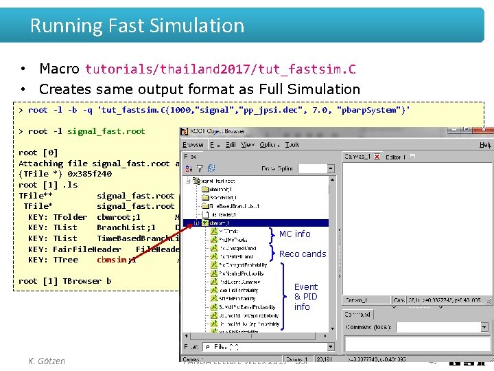 Running Fast Simulation • Macro tutorials/thailand 2017/tut_fastsim. C • Creates same output format as