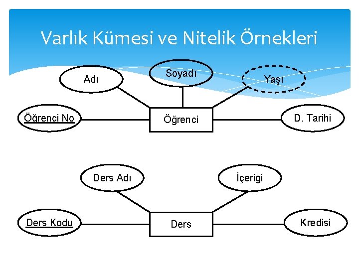 Varlık Kümesi ve Nitelik Örnekleri Adı Öğrenci No Soyadı D. Tarihi Öğrenci Ders Adı