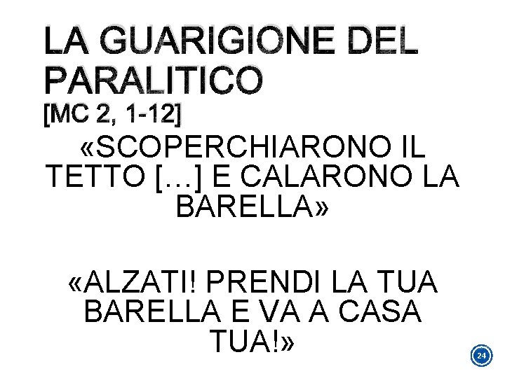 LA GUARIGIONE DEL PARALITICO [MC 2, 1 -12] «SCOPERCHIARONO IL TETTO […] E CALARONO