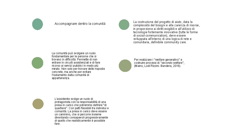 Accompagnare dentro la comunità La comunità può svolgere un ruolo fondamentale persone che si