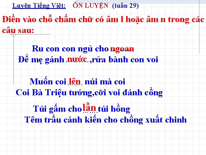 Luyện Tiếng Việt: ÔN LUYỆN (tuần 29) Điền vào chỗ chấm chữ có âm