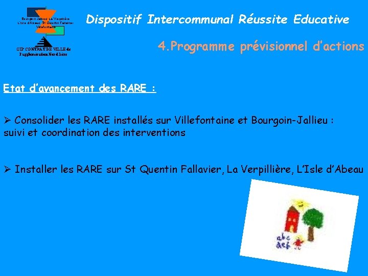 Bourgoin Jallieu, La Verpillière, L’Isle d’Abeau, St Quentin Fallavier, Villefontaine Dispositif Intercommunal Réussite Educative