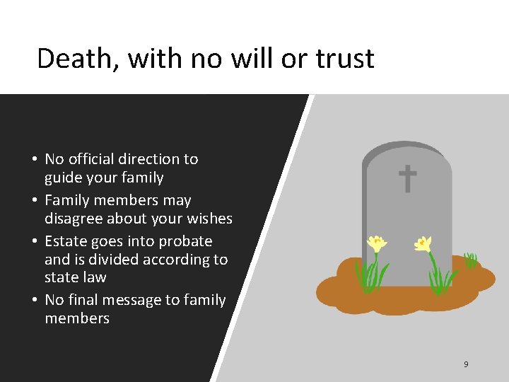 Death, with no will or trust • No official direction to guide your family