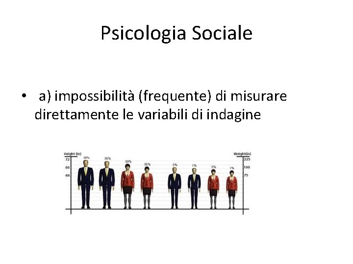Psicologia Sociale • a) impossibilità (frequente) di misurare direttamente le variabili di indagine 