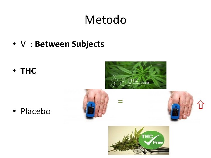 Metodo • VI : Between Subjects • THC • Placebo = 