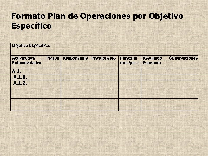 Formato Plan de Operaciones por Objetivo Específico 