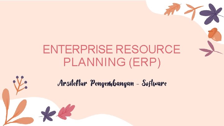 ENTERPRISE RESOURCE PLANNING (ERP) 