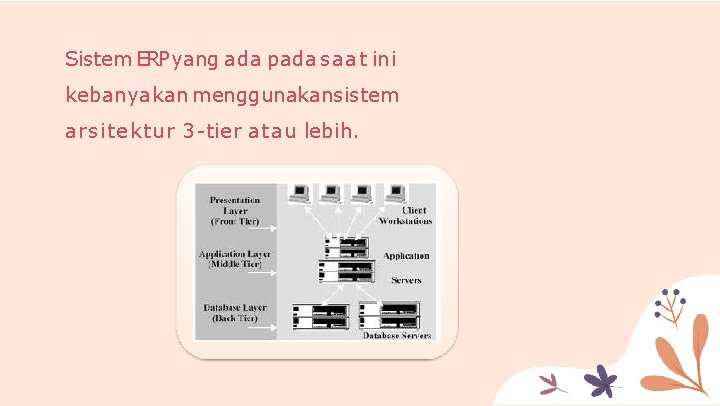 Sistem ERP yang ada pada saat ini kebanyakan menggunakansistem arsitektur 3 -tier atau lebih.