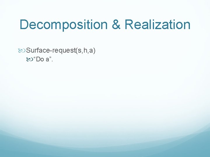 Decomposition & Realization Surface-request(s, h, a) “Do a”. 