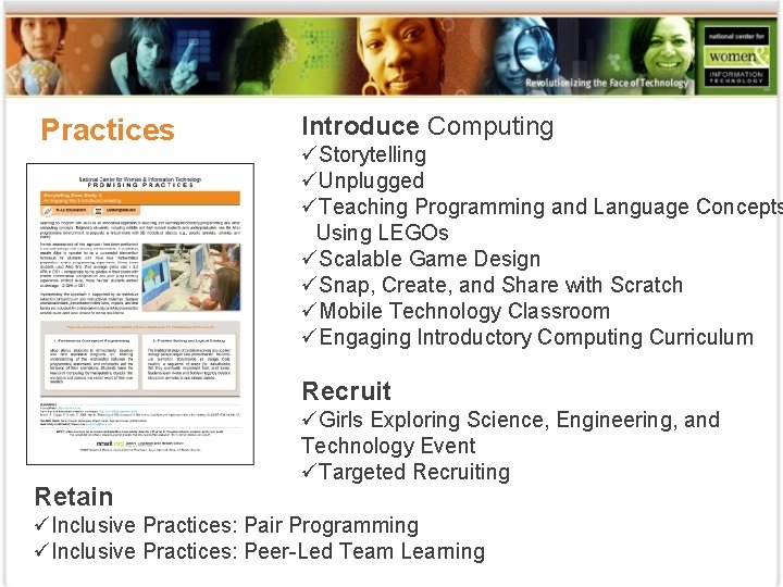 Practices Introduce Computing üStorytelling üUnplugged üTeaching Programming and Language Concepts Using LEGOs üScalable Game