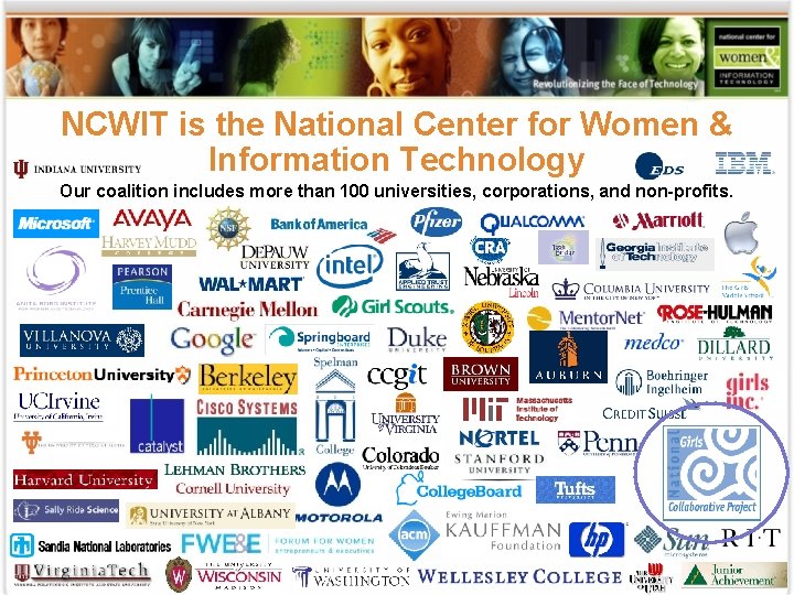 NCWIT is the National Center for Women & Information Technology Our coalition includes more