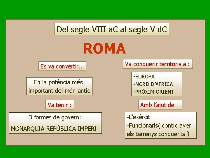 Del segle VIII a. C al segle V d. C ROMA Es va convertir.