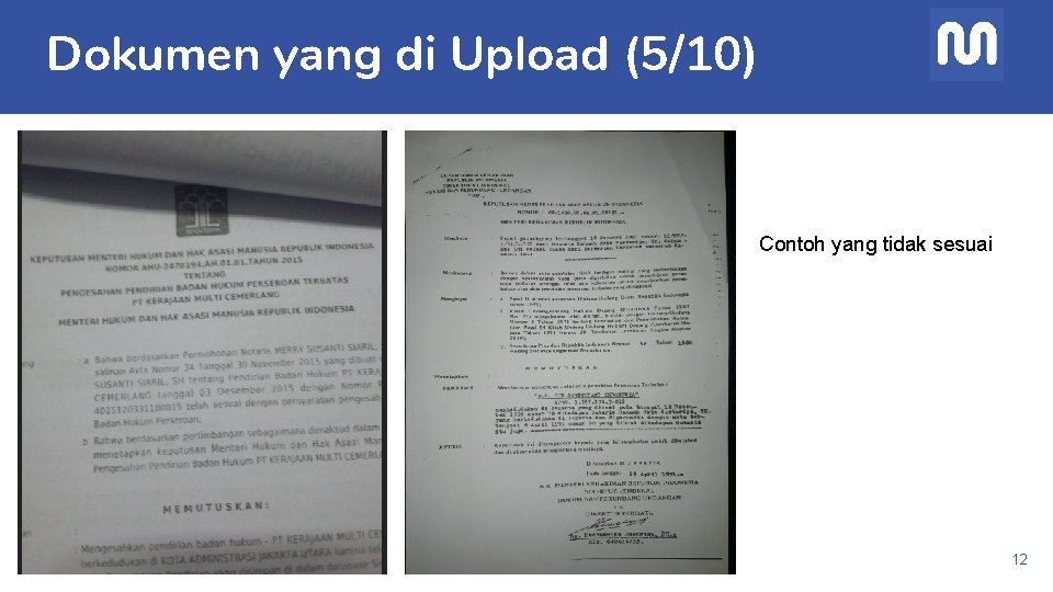 Dokumen yang di Upload (5/10) Contoh yang tidak sesuai 12 