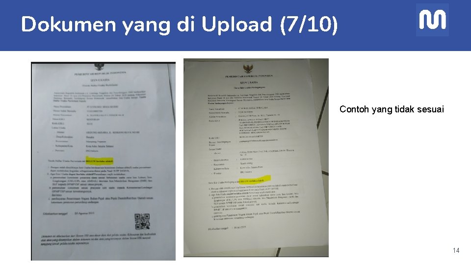 Dokumen yang di Upload (7/10) Contoh yang tidak sesuai 14 