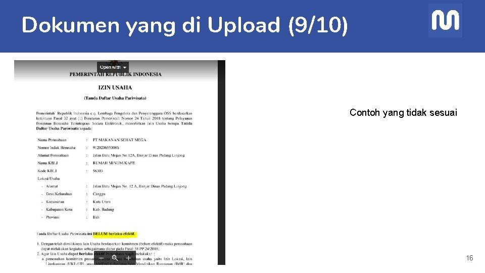 Dokumen yang di Upload (9/10) Contoh yang tidak sesuai 16 