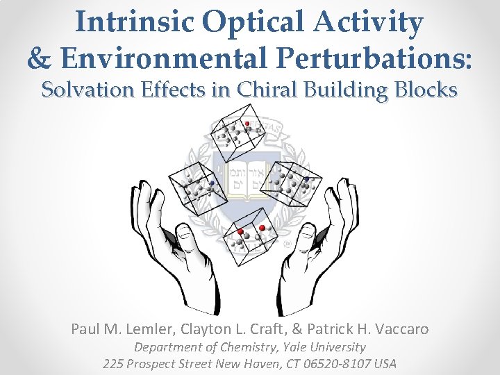 Intrinsic Optical Activity & Environmental Perturbations: Solvation Effects in Chiral Building Blocks Paul M.