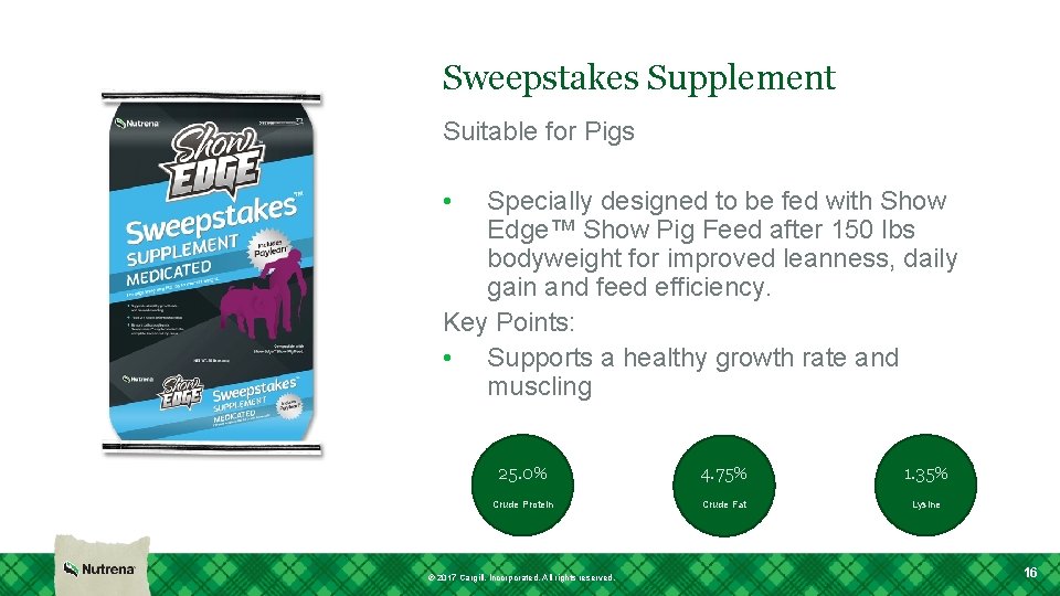 Sweepstakes Supplement Suitable for Pigs • Specially designed to be fed with Show Edge™