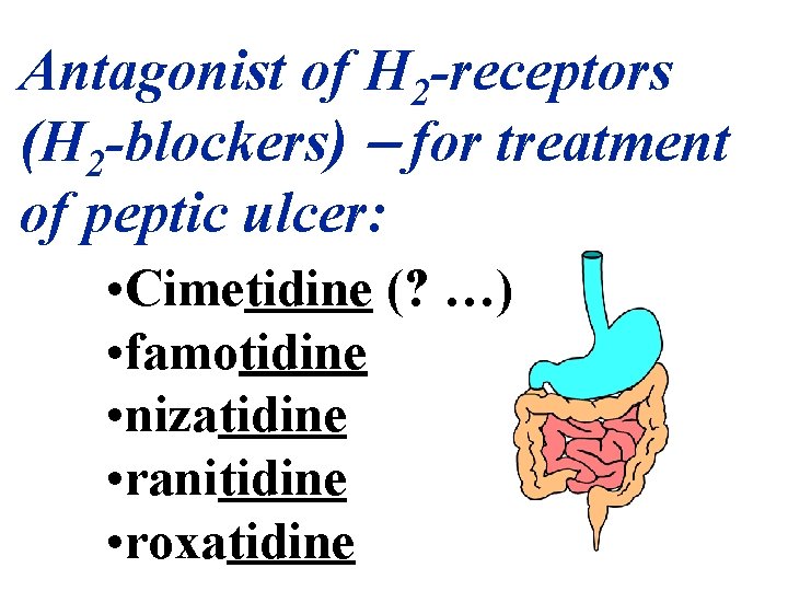 Antagonist of H 2 -receptors (H 2 -blockers) - for treatment of peptic ulcer: