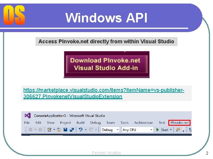 Windows API Access PInvoke. net directly from within Visual Studio https: //marketplace. visualstudio. com/items?