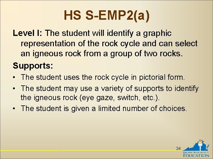 HS S-EMP 2(a) Level I: The student will identify a graphic representation of the