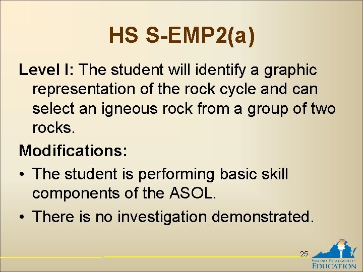 HS S-EMP 2(a) Level I: The student will identify a graphic representation of the