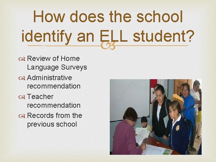 How does the school identify an ELL student? Review of Home Language Surveys Administrative