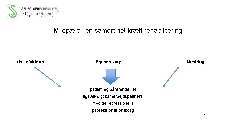 Milepæle i en samordnet kræft rehabilitering risikofaktorer Egenomsorg Mestring patient og pårørende i et