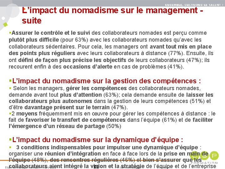 L’impact du nomadisme sur le management suite 11 §Assurer le contrôle et le suivi